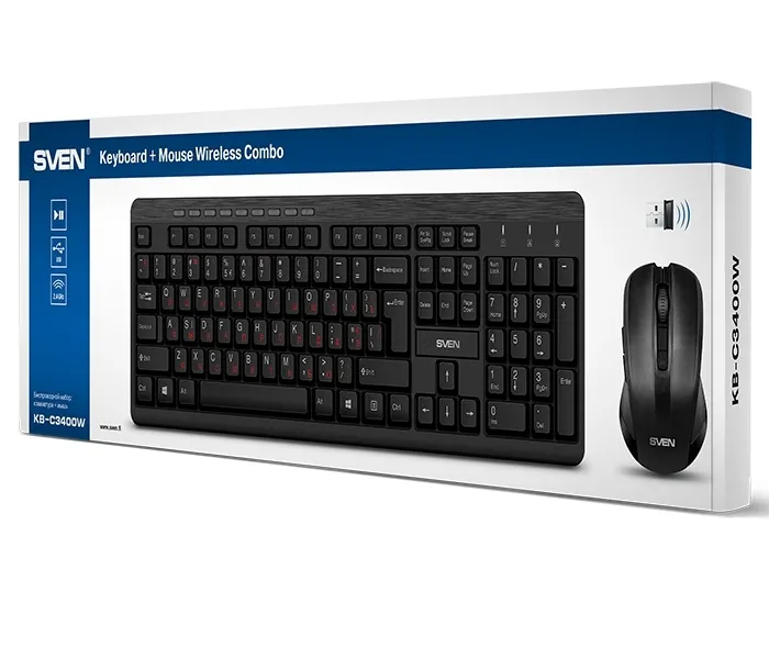 Set Tastatură + Mouse SVEN KB-C3400W, Fără fir, Negru