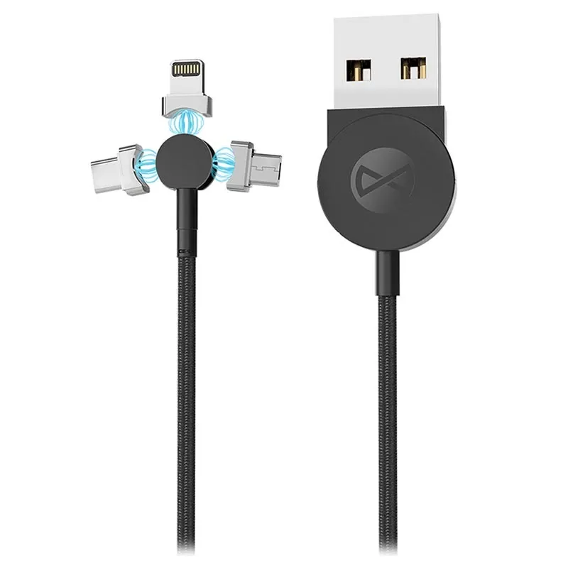 Кабель для зарядки и синхронизации Forever Magnetic Cable 3in1, USB Type-A/Micro USB, Type-C, Lighting, 1м, Чёрный