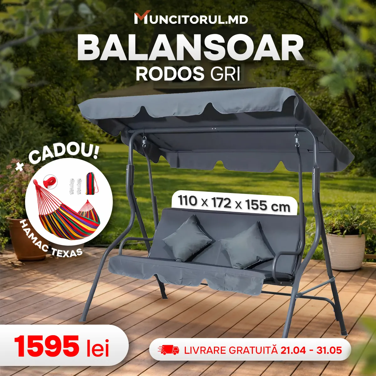 Balansoar RODOS (gri) + Hamac TEXAS Cadou