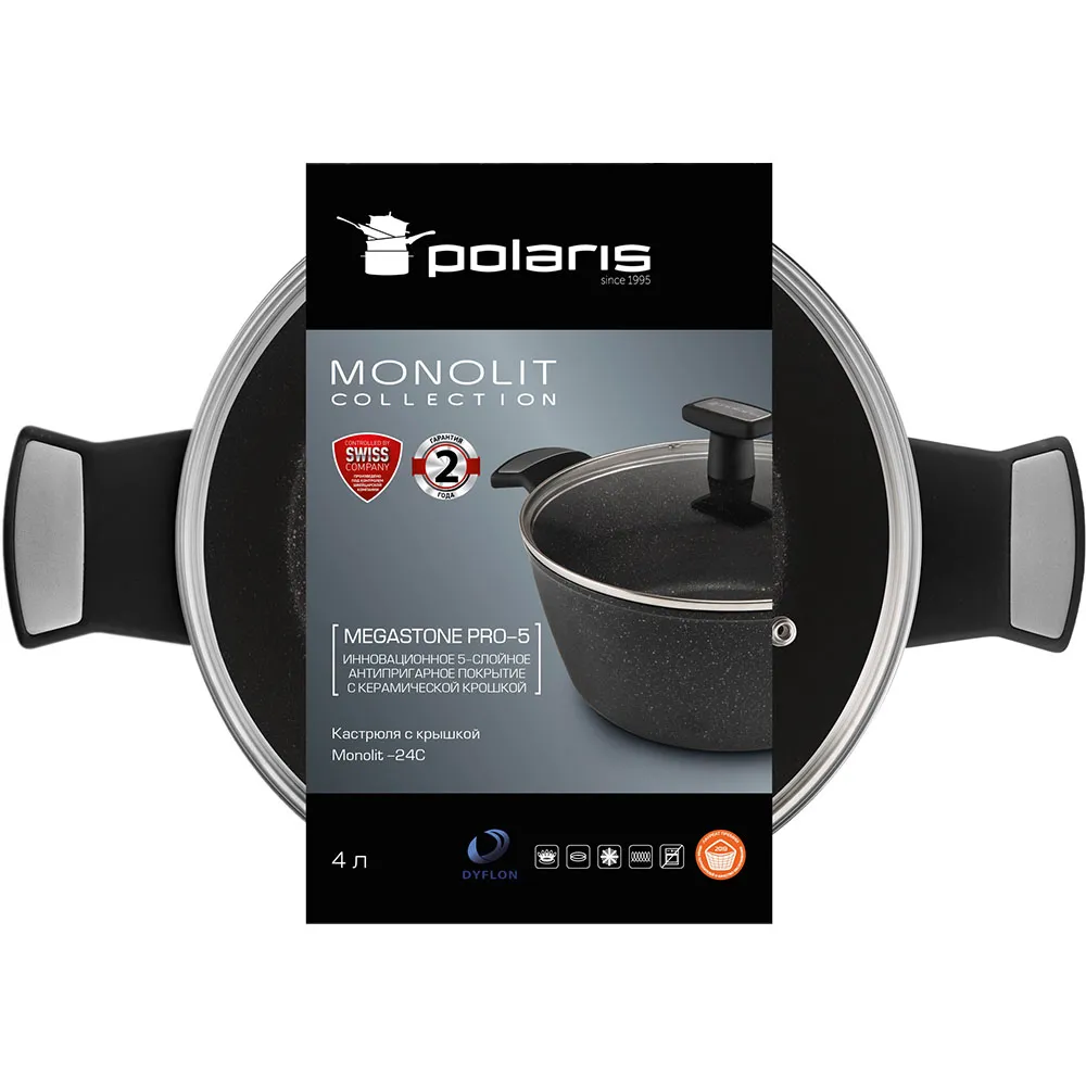 Cratiță Polaris Monolit-24C, 4L, 24cm, Negru