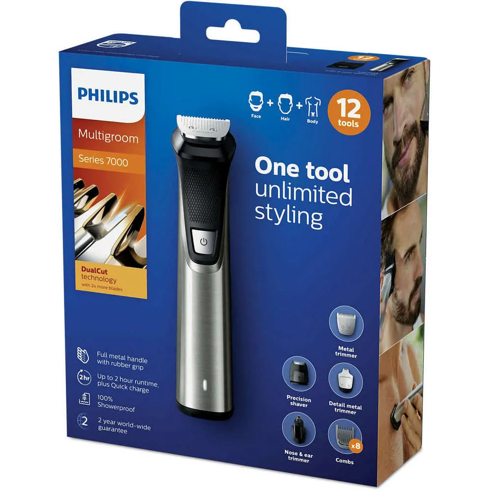 Trimmer pentru bărbați Philips Multigroom Series 7000 MG7735/15, Argintiu | Negru