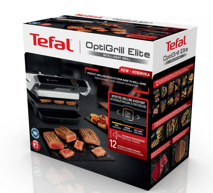 Grătar electric Tefal OptiGrill Elite, 2000W, Argintiu