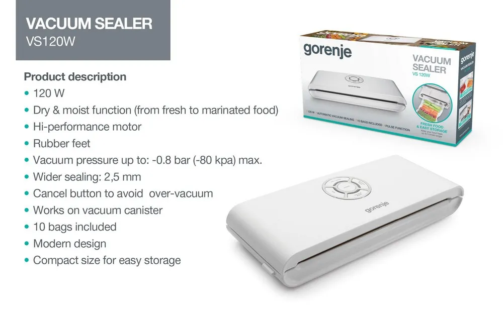 Вакуумный упаковщик Gorenje VS120W, Белый