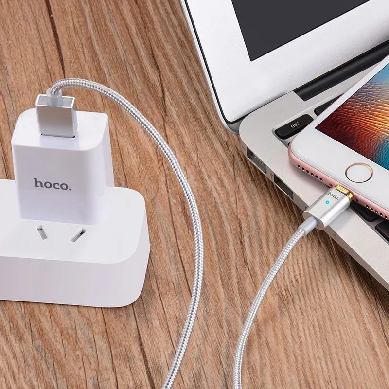 Зарядный кабель Hoco U16 Magnetic Lightning Cable, USB Type-A/Lightning, 1,2м, Серебристый