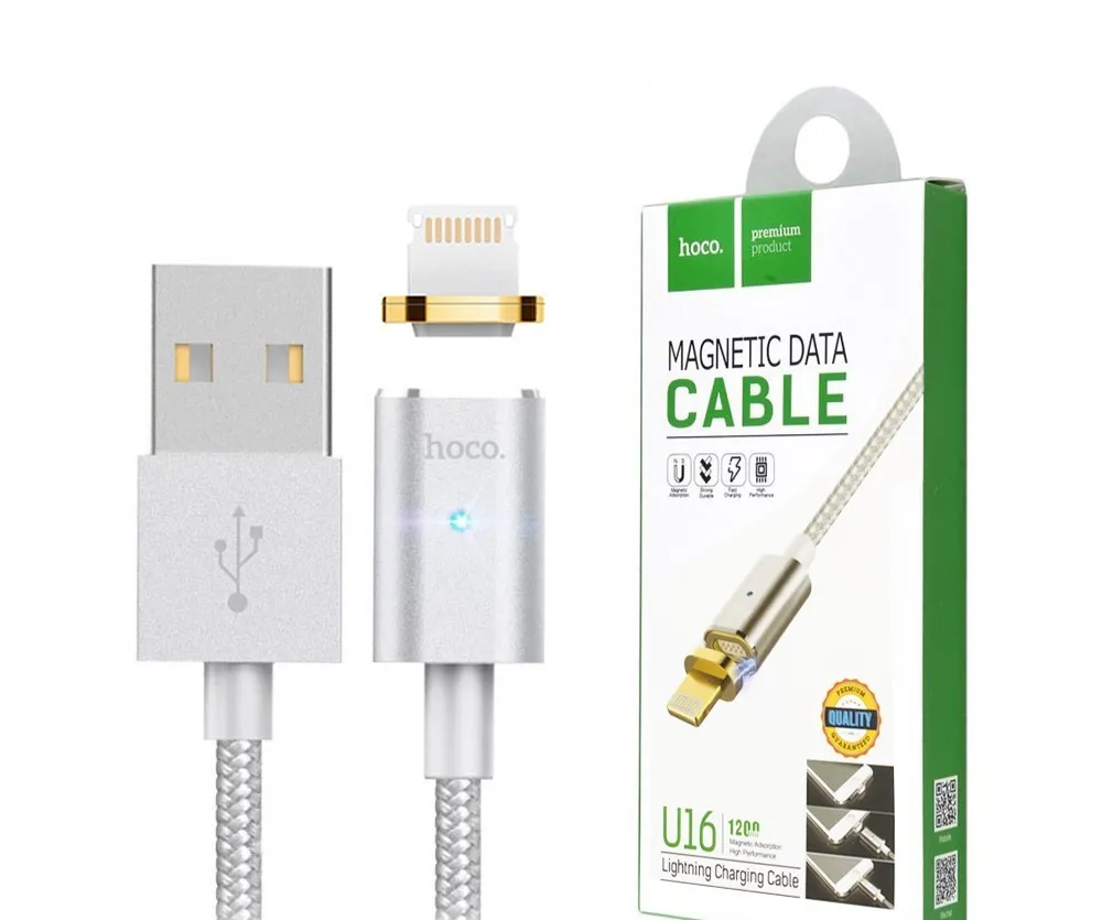 Зарядный кабель Hoco U16 Magnetic Lightning Cable, USB Type-A/Lightning, 1,2м, Серебристый
