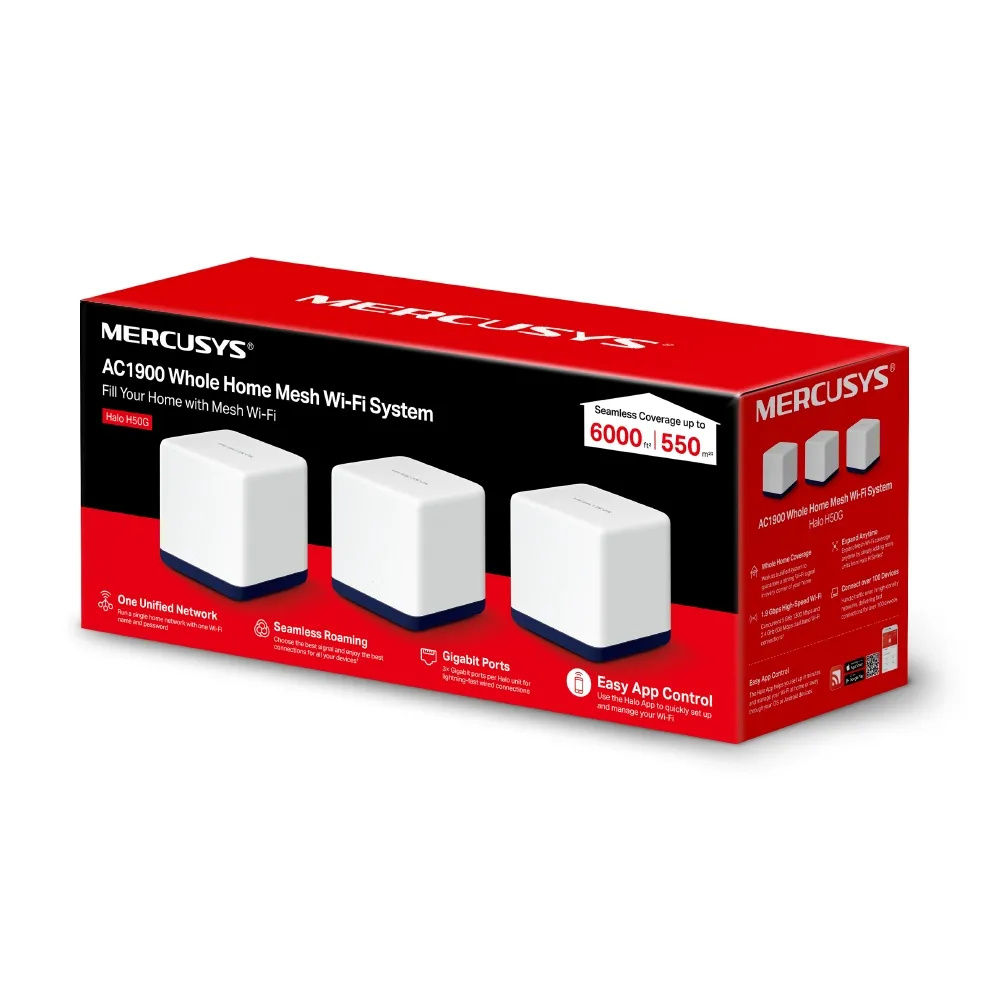 Домашняя Mesh Wi-Fi система MERCUSYS Halo H50G (3-pack), Белый