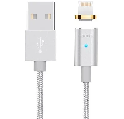 Зарядный кабель Hoco U16 Magnetic Lightning Cable, USB Type-A/Lightning, 1,2м, Серебристый