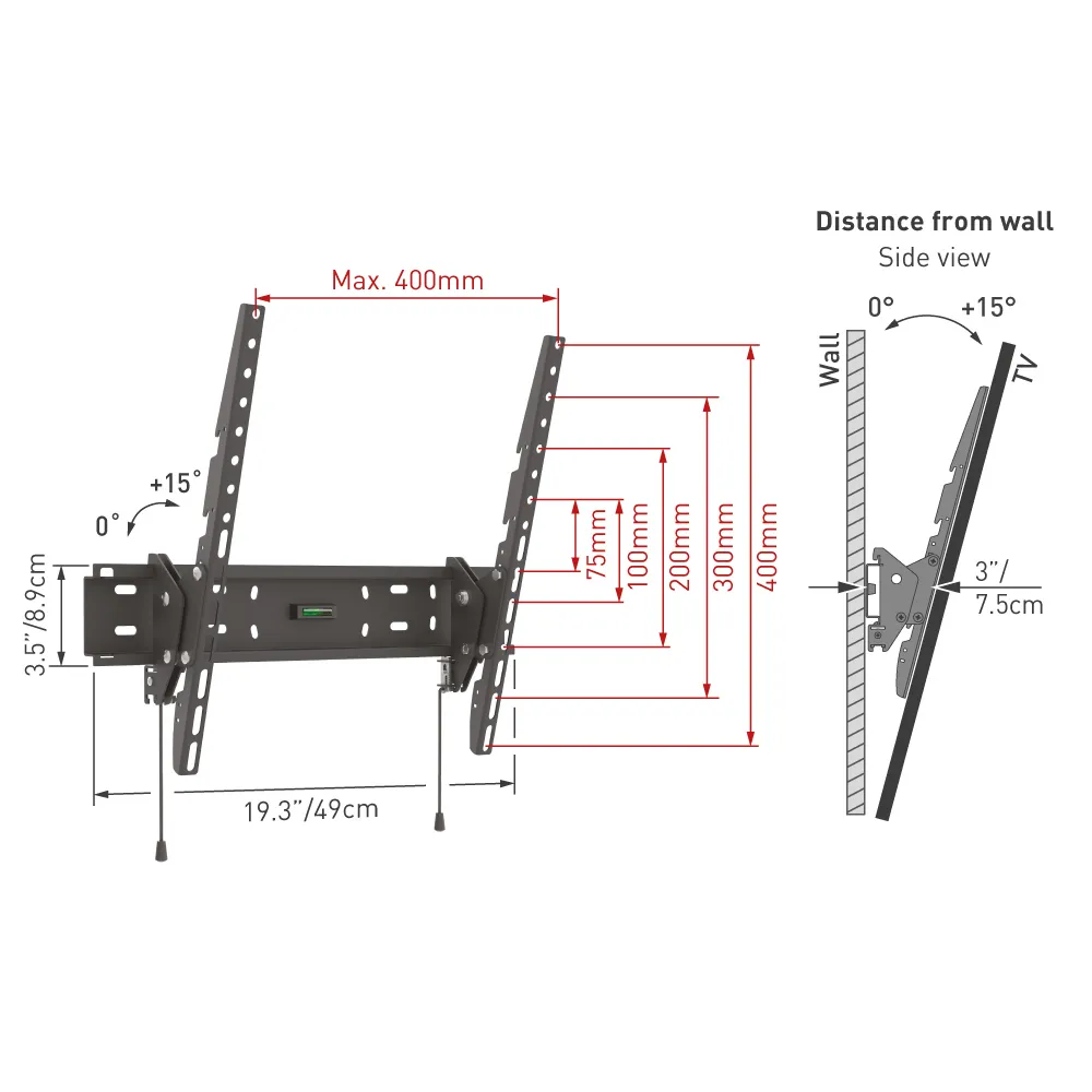 Suport înclinat pe perete BARKAN 31H, Negru