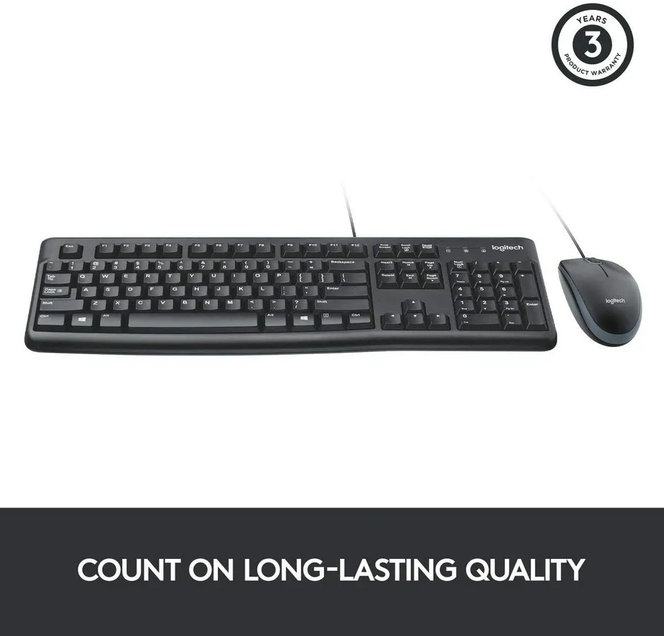 Клавиатура и мышь Logitech MK120, Проводное, Чёрный