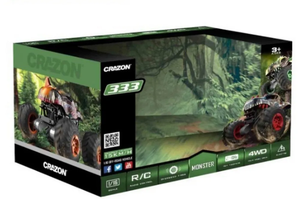 Jucărie cu telecomandă Crazon Oversize Wheel Cross-Road, 1:16, Verde (333-DJ19162)