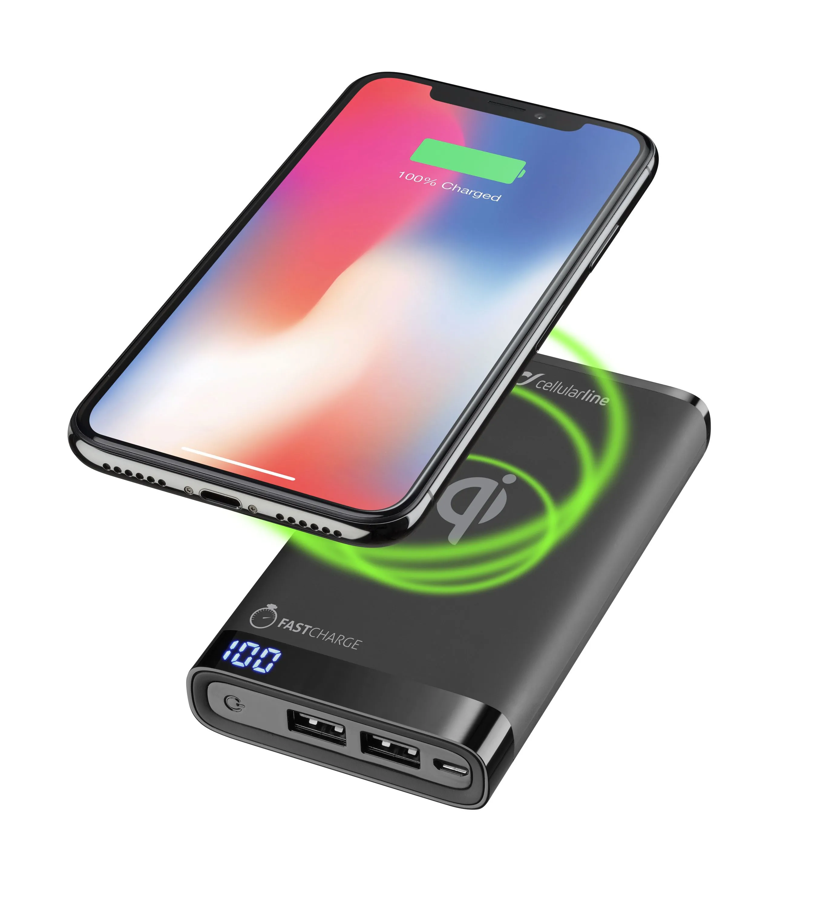 Acumulator extern Cellularline FreePower MANTA 8000 Wireless, 8mAh, Negru