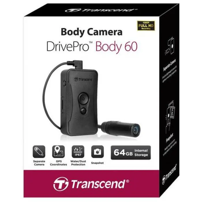 Camera video sport Transcend DrivePro Body 60, Full-HD 1080P, Negru