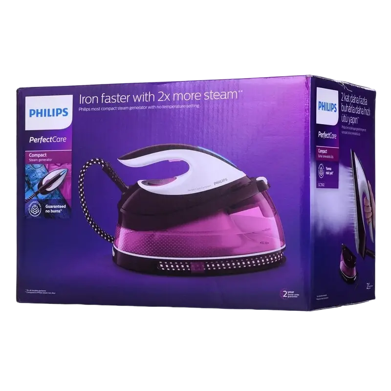Fier de călcat cu generator de abur Philips GC7842/40, 2400W, Roz