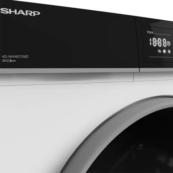 Uscător de rufe Sharp KDNHH8S7GW2EE, 8kg, Alb