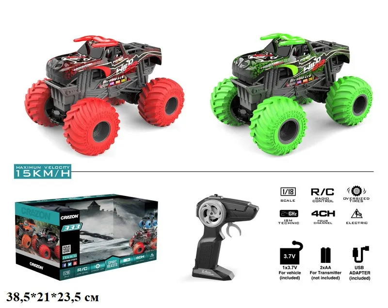 Jucărie cu telecomandă Crazon Oversize Wheel Cross-Road, 1:18, Verde (333-19182B)