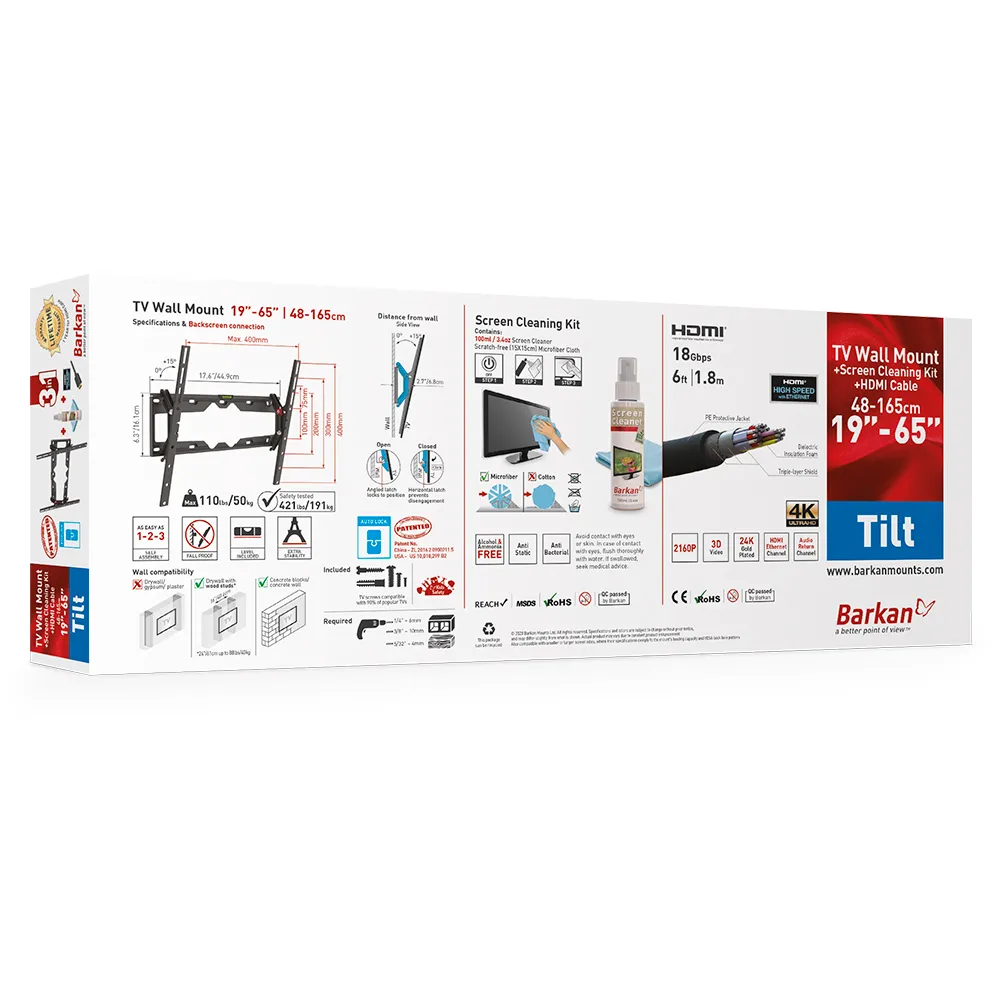 Suport înclinat pe perete BARKAN CM310+, Negru