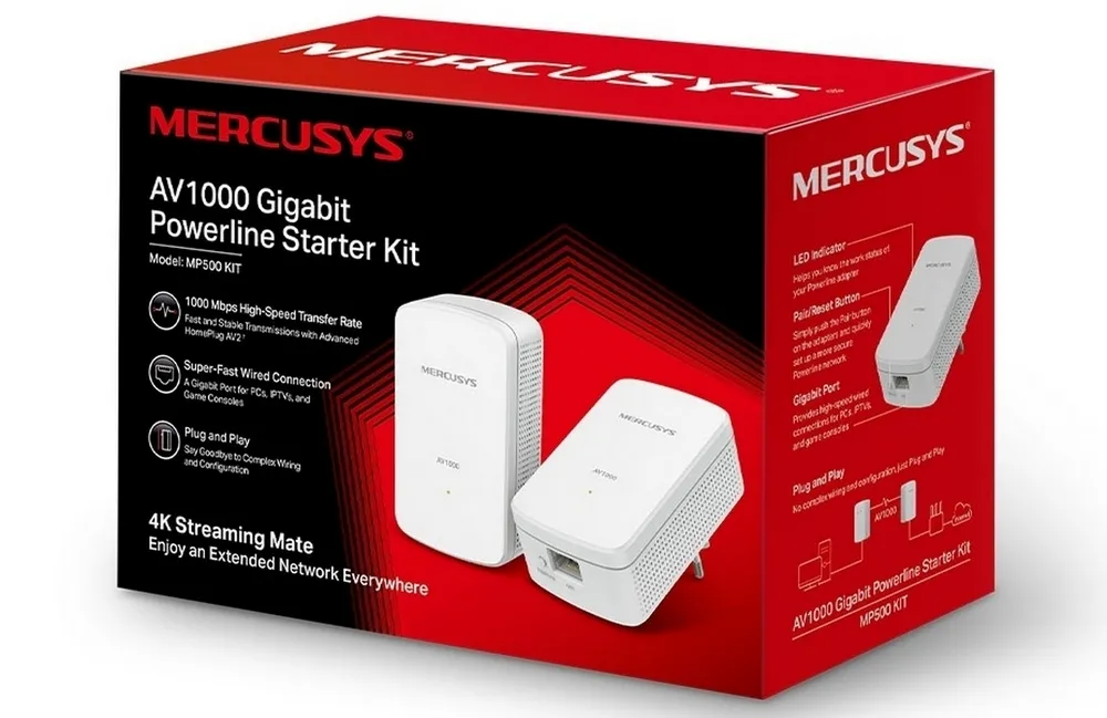 Адаптер Powerline TP-LINK MP500 KIT, AV1000, 1000 Мбит/с, Белый