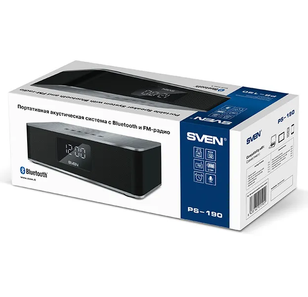 Boxă portabilă SVEN PS-190, Negru/Argintiu