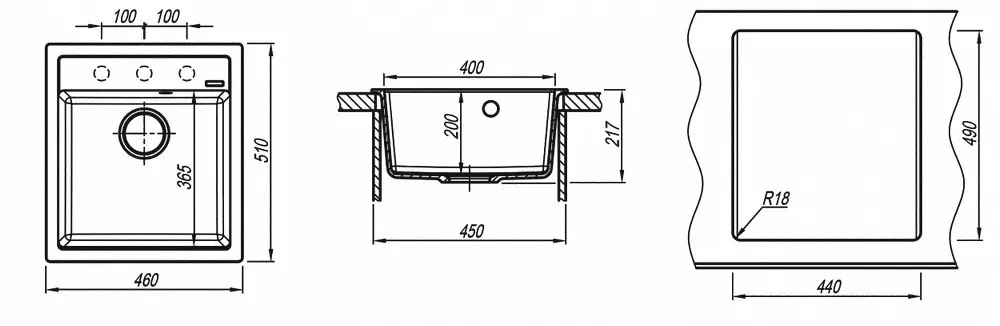 Кухонная мойка из кварца Florentina-LIPSI 460 Antracit