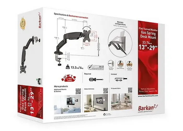 Suport birou pentru monitoare BARKAN M121P, Negru