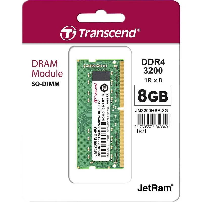 Оперативная память Transcend JM3200HSB-8G, DDR4 SDRAM, 3200 МГц, 8Гб, JM3200HSB-8G