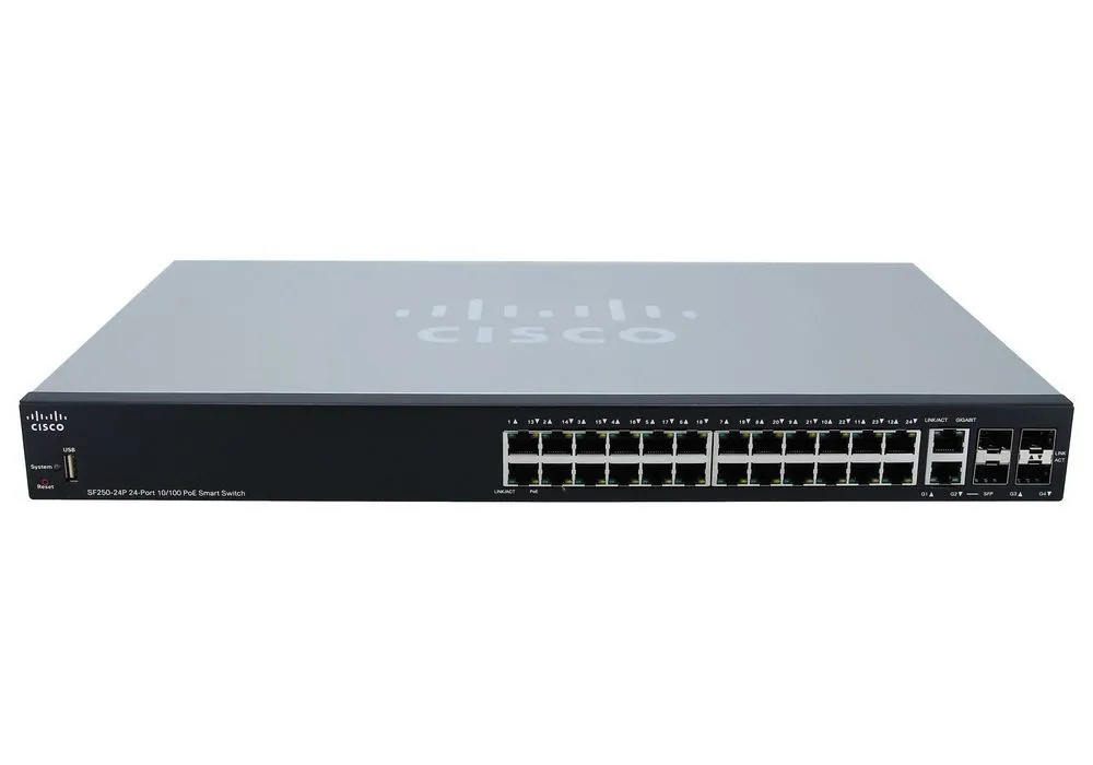 Сетевой коммутатор Cisco SF250-24P, 24x 10/100 Мбит/с, 4x SFP