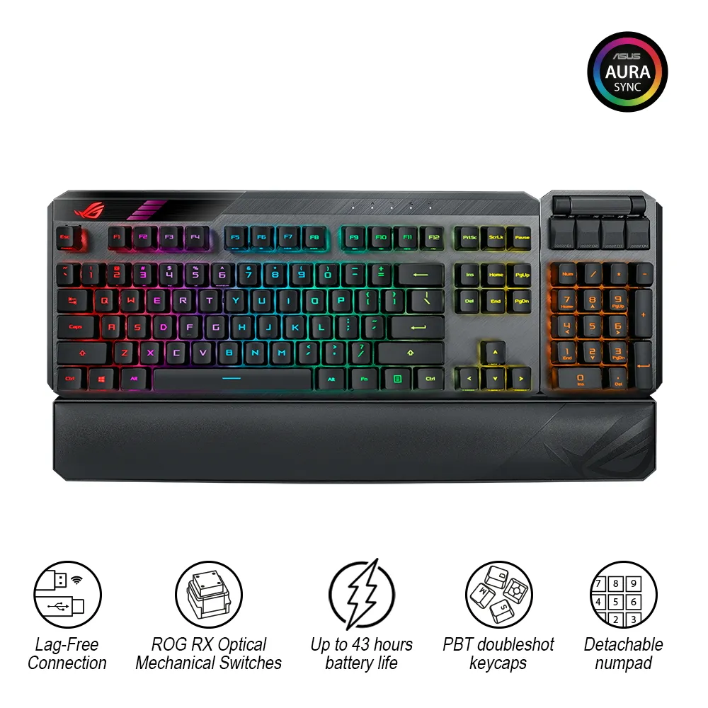 Клавиатура ASUS ROG Claymore II, Беспроводное, Чёрный