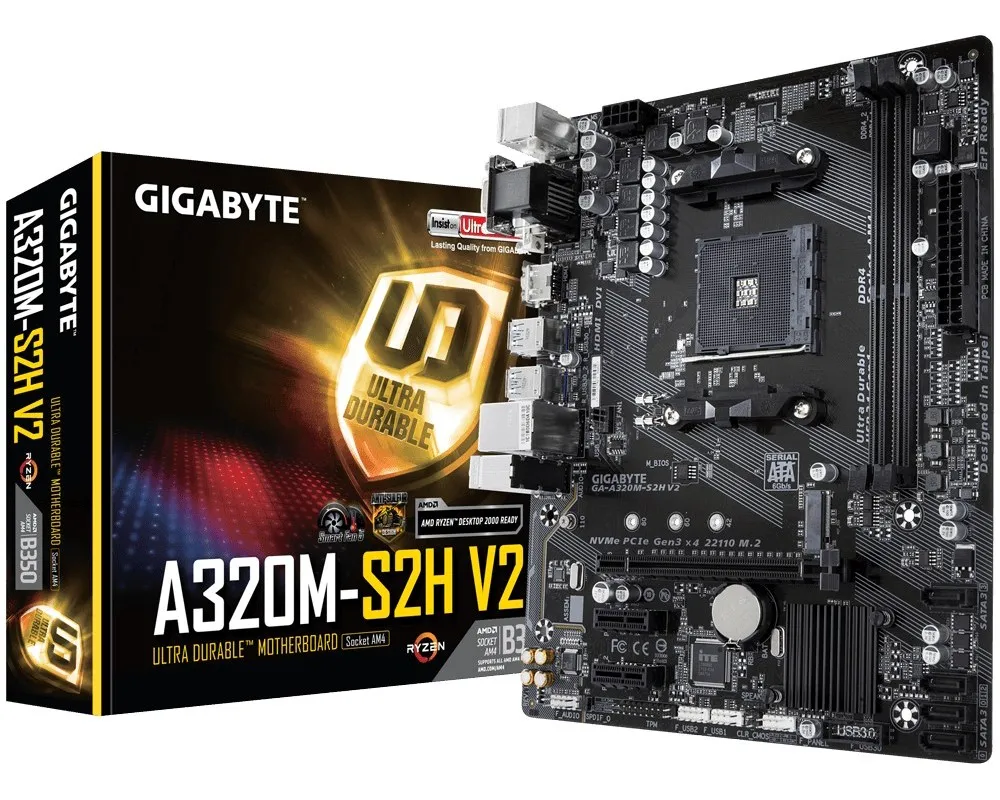 Материнская плата Gigabyte GA-A320M-S2H 1.1-3.0, AM4, AMD A320, Micro-ATX
