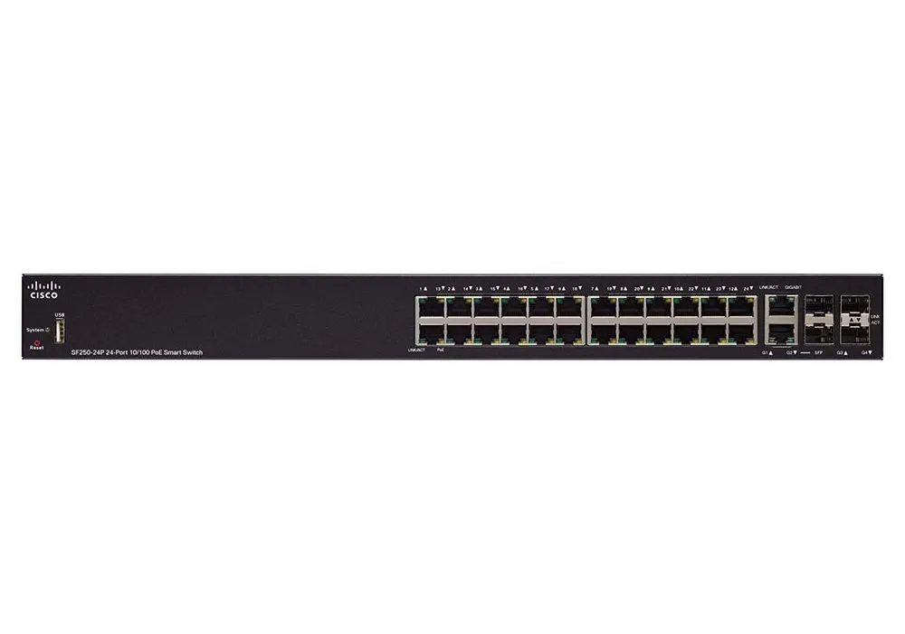 Сетевой коммутатор Cisco SF250-24P, 24x 10/100 Мбит/с, 4x SFP