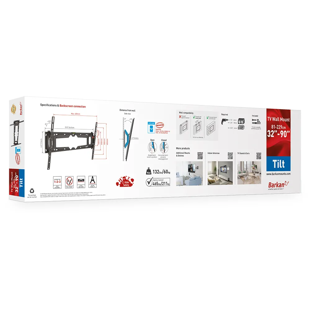 Suport înclinat pe perete BARKAN E410+, Negru