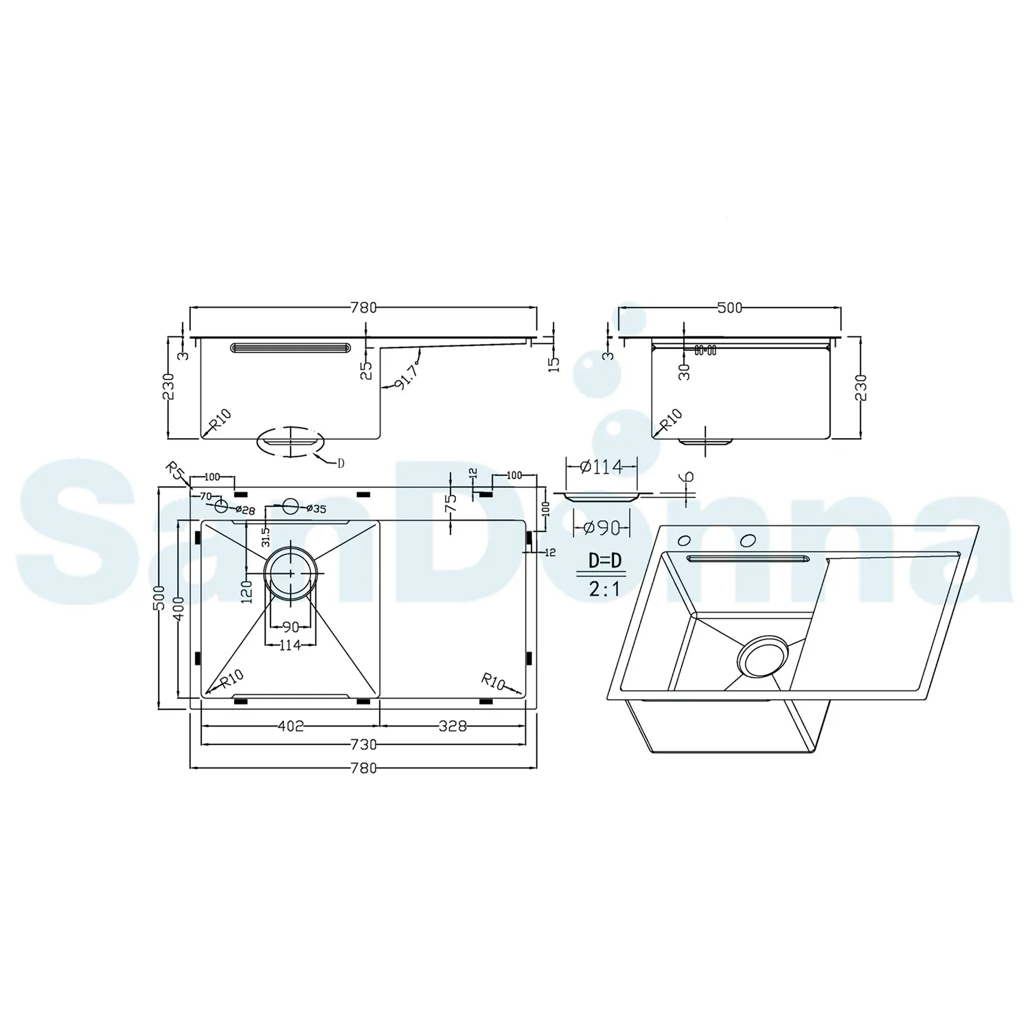 Кухонная мойка handmade SanDonna HD7850 (Золотой) + смеситель Sandonna NERA (Золотой)