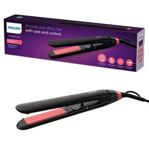 Placă de îndreptat părul Philips StraightCare Essential BHS376/00, Negru