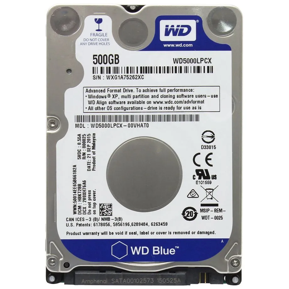 Жесткий диск Western Digital WD Blue, 2.5"/7 мм, 500 ГБ <WD5000LPCX>