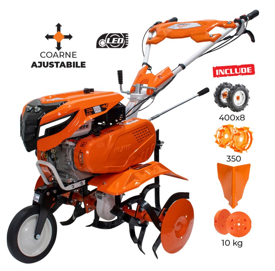 Motocultor Ruris 7500ACC1 + roti cauciuc 4.00-8+rarita+roti metalice 350 fara manicot+set contragreutati 10kg