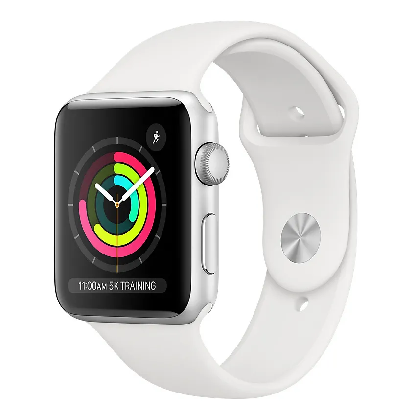 Ceas inteligent Apple Watch Series 3, 42mm, Carcasă Argintie din aluminiu cu bandă sportă Albă