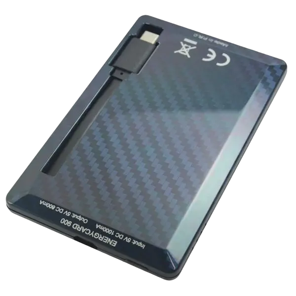 Acumulator extern Tuncmatik EnergyCard 900 Micro USB, 900mAh, Negru