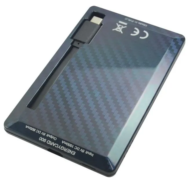 Acumulator extern Tuncmatik EnergyCard 900 Micro USB, 900mAh, Negru