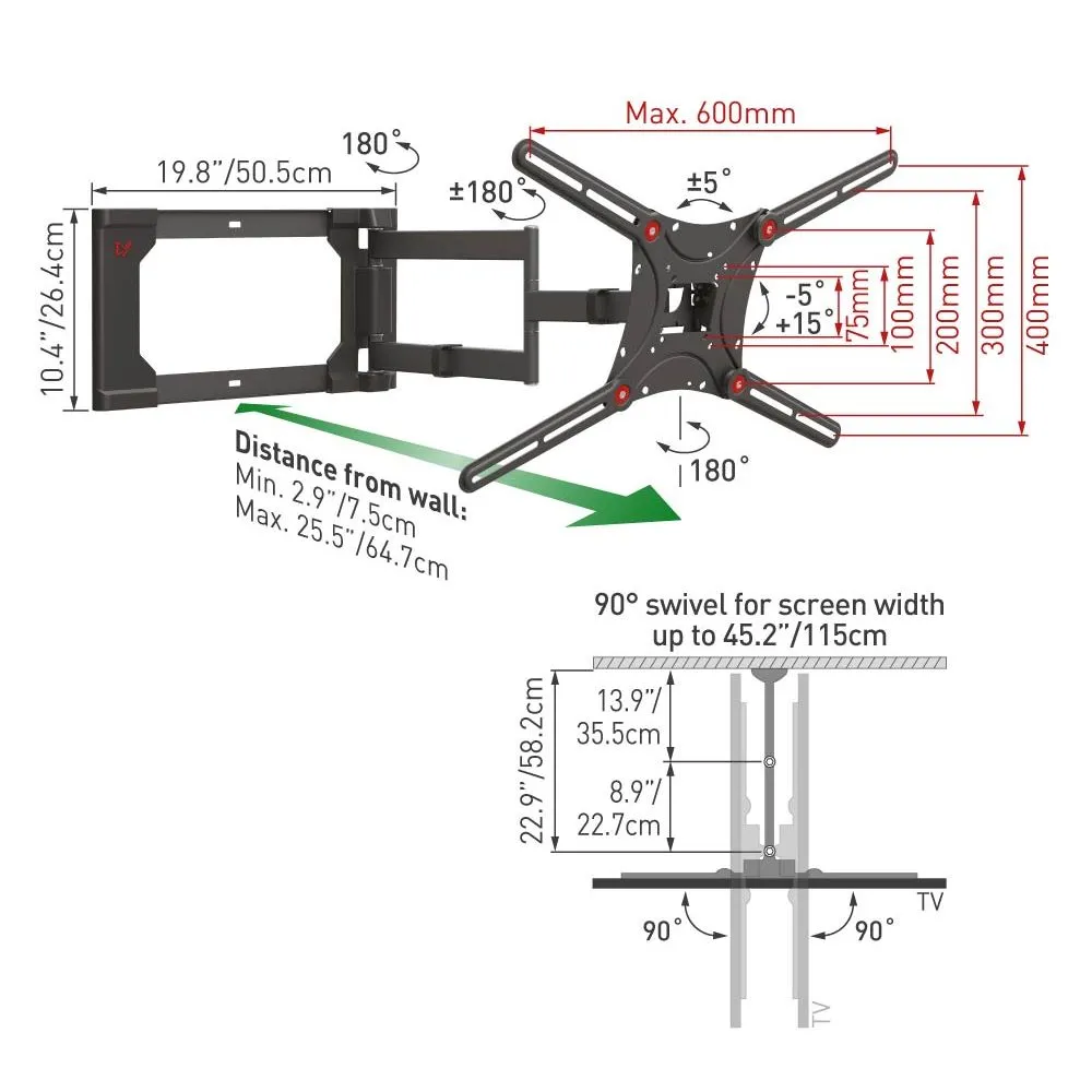 Suport TV de perete BARKAN 4400, Negru