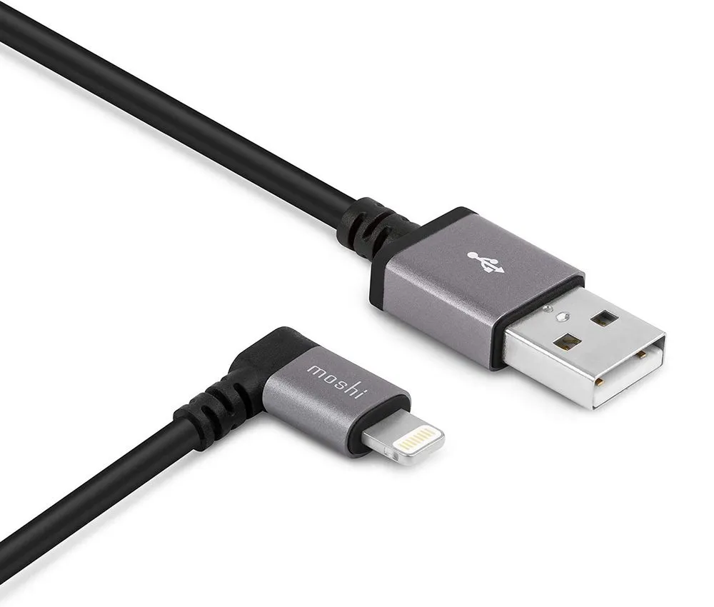 Кабель для зарядки и синхронизации Moshi USB to Lightning Cable 90 Degree, USB Type-A/Lightning, 1,5м, Чёрный