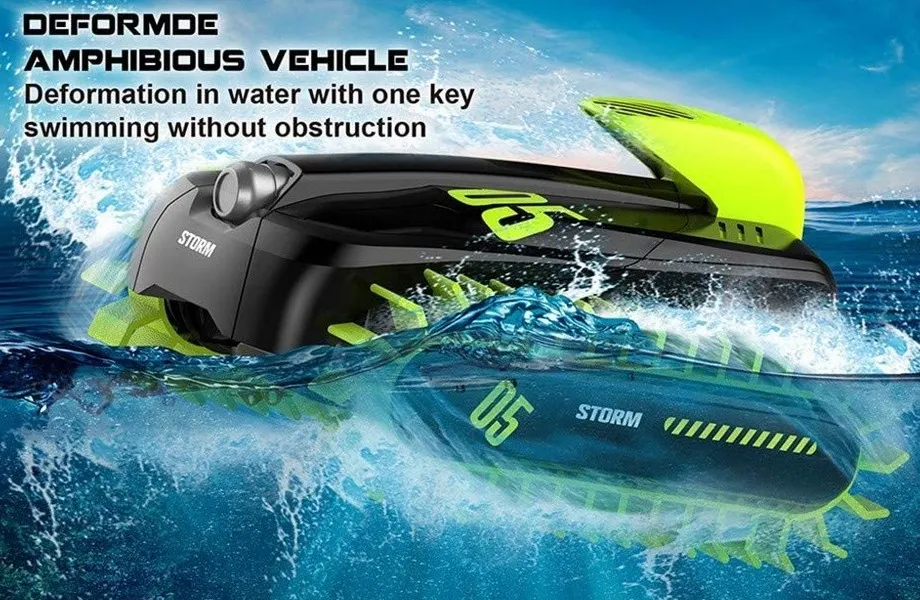 Jucărie cu telecomandă Crazon Deformation Amphibious Car, Negru/Verde (18SL02)