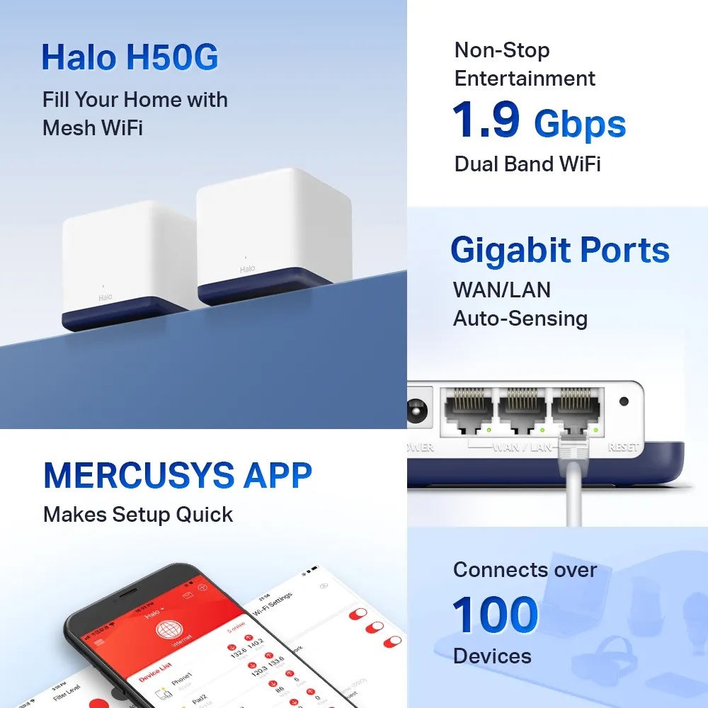 Домашняя Mesh Wi-Fi система MERCUSYS Halo H50G (2-pack), Белый