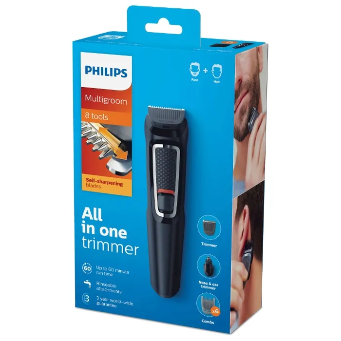 Trimmer pentru bărbați Philips Multigroom Series 3000 MG3730/15, Negru