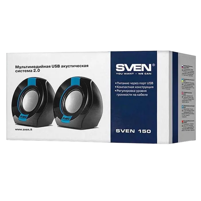 Boxe pentru calculator 2.0 SVEN "150", Negru/Albastru