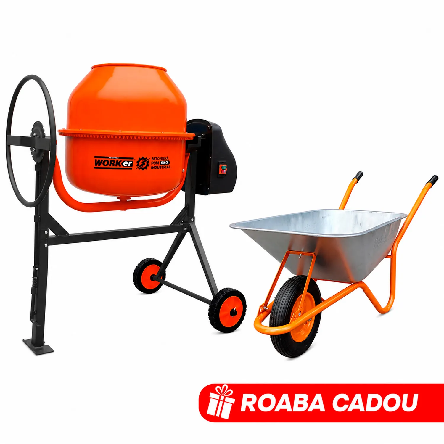 TIK TOK Betoniera TechnoWorker 160 L (Motor cupru)  + Roaba 85 L Cadou