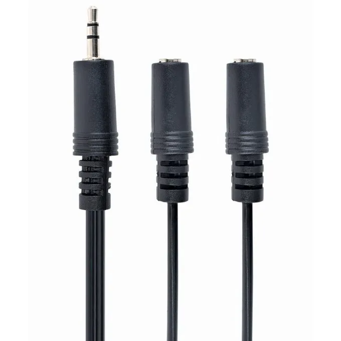 Cablu audio Cablexpert CCA-415M-0.1M, 3.5mm 3-pin (M) - 2x 3.5mm 3-pin (F), 0,1m, Negru