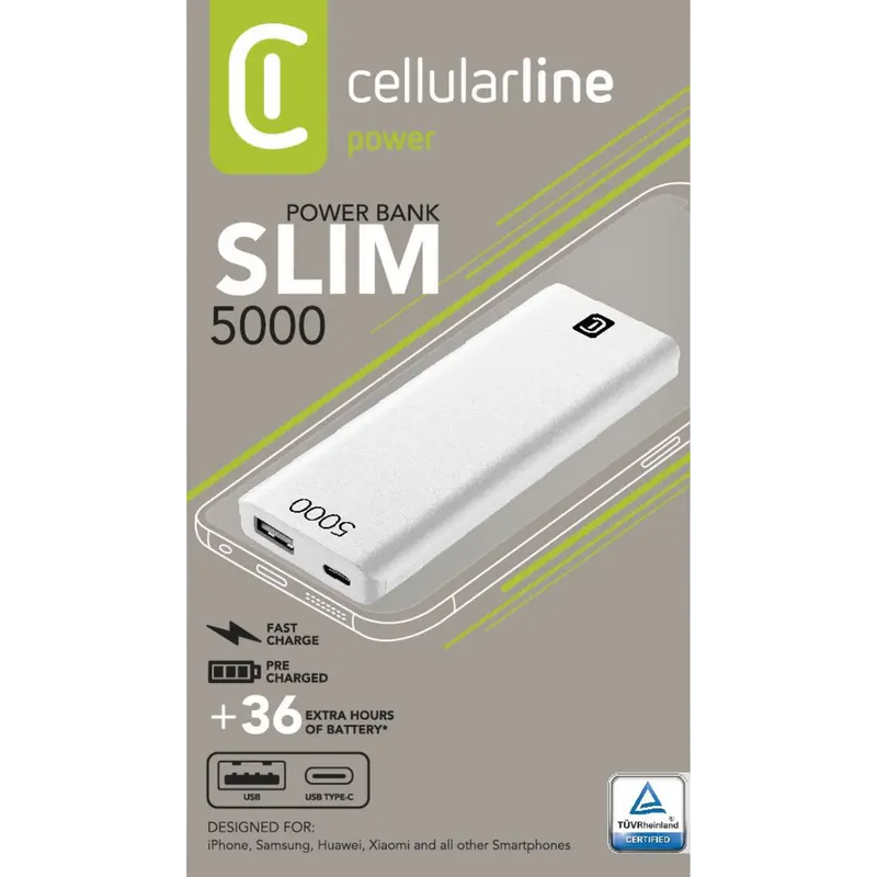 Acumulator extern Cellularline FreePower Slim 5000, 5mAh, Alb
