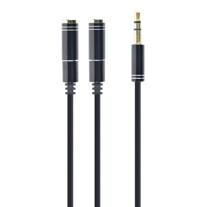 Cablu audio Cablexpert CCA-415M-0.1M, 3.5mm 3-pin (M) - 2x 3.5mm 3-pin (F), 0,1m, Negru