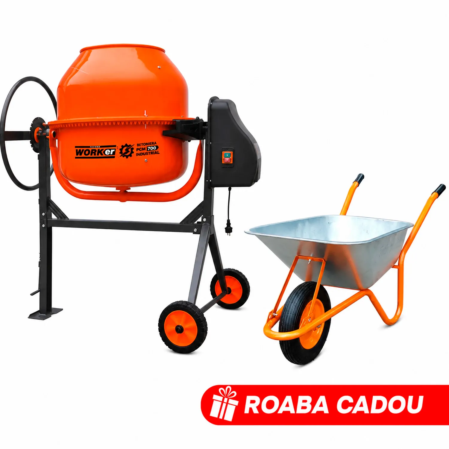 TIK TOK Betoniera TechnoWorker 200 L + Roaba 85 L Cadou