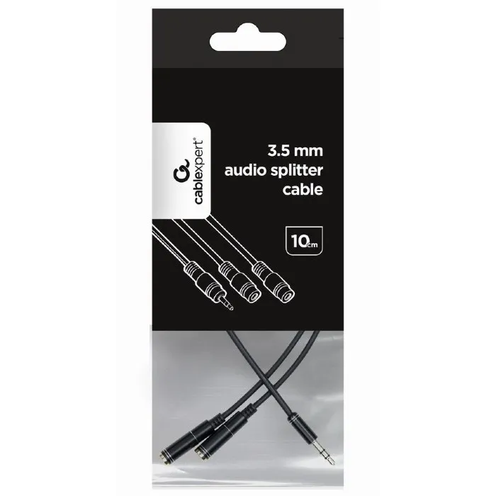 Cablu audio Cablexpert CCA-415M-0.1M, 3.5mm 3-pin (M) - 2x 3.5mm 3-pin (F), 0,1m, Negru