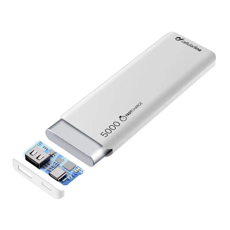Acumulator extern Cellularline FreePower Slim 5000, 5mAh, Alb